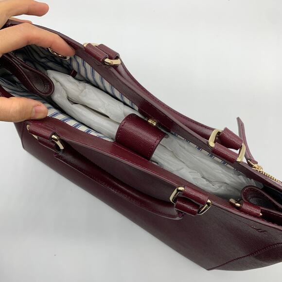 Dooney & Bourke Leather Purse Saffiano Zip Satchel Red Bordeaux - Picture 12 of 16